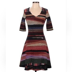 Stripe A line Vintage 3/4 sleeve midi dress